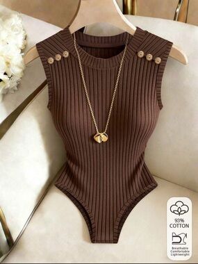 Sleeveless Ribbed Brown Bodysuit Top NWOT